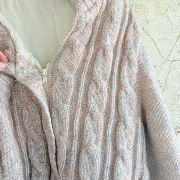 Vtg Cable Knit Sweater Jacket Attached Scarf Shawl Collar Pink Bomber Womens M - Picture 8 of 14